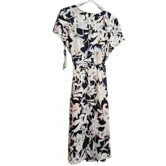 Floral Wrap Midi Dress - Navy, White, and Peach - Picture 5 of 8